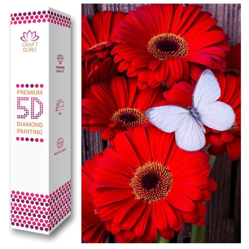 Craft Guru Red Daisies with Butterfly Diamond Art Diamond Painting